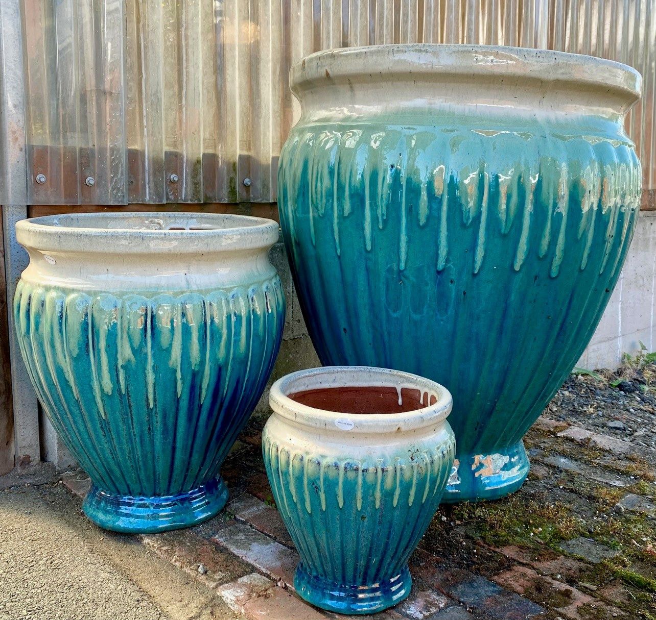 GT725 Ceramic Pot, Colour: WH001 White + BL006 Aqua, Size: 10"x11"