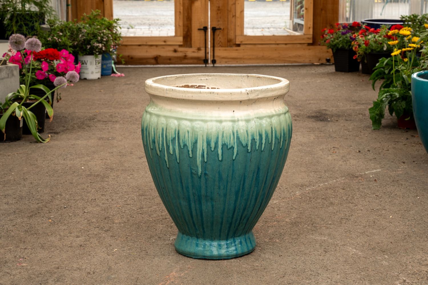 Atropos (GT725) Ceramic Pot, Colour: WH001 White + BL006 Aqua, Size: 10"x11"