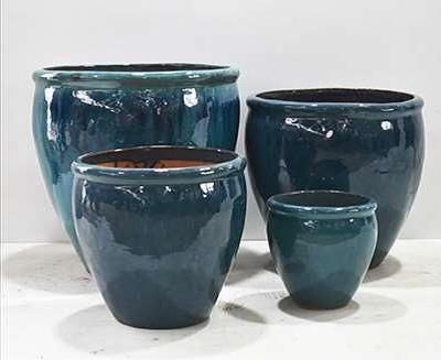 Hersperus (GT941) Ceramic Pot w/rim, Colour: BL006 Deep Aqua, Size: 10"x10"