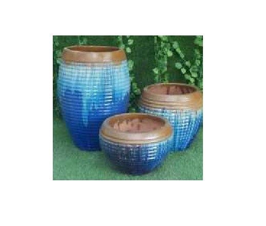 GT893 Ceramic Pot, Colour: YL001 Earthy + BL001 Blue, Size: 14"x10"