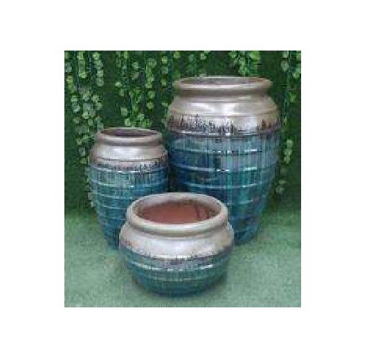 Helios (GT894M) Metallic Ceramic Pot, Colour: GR005 Metallic Grey + BL006 Deep Aqua, Size: 19"x14"