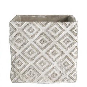 Square Cement Planters, Patterned, Size: SM 4.3 X 4.3 X 3.9"