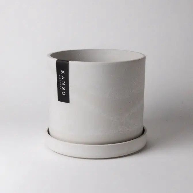 Kanso Composite Planter w/Saucer, Colour: White Stone, Size: 4"