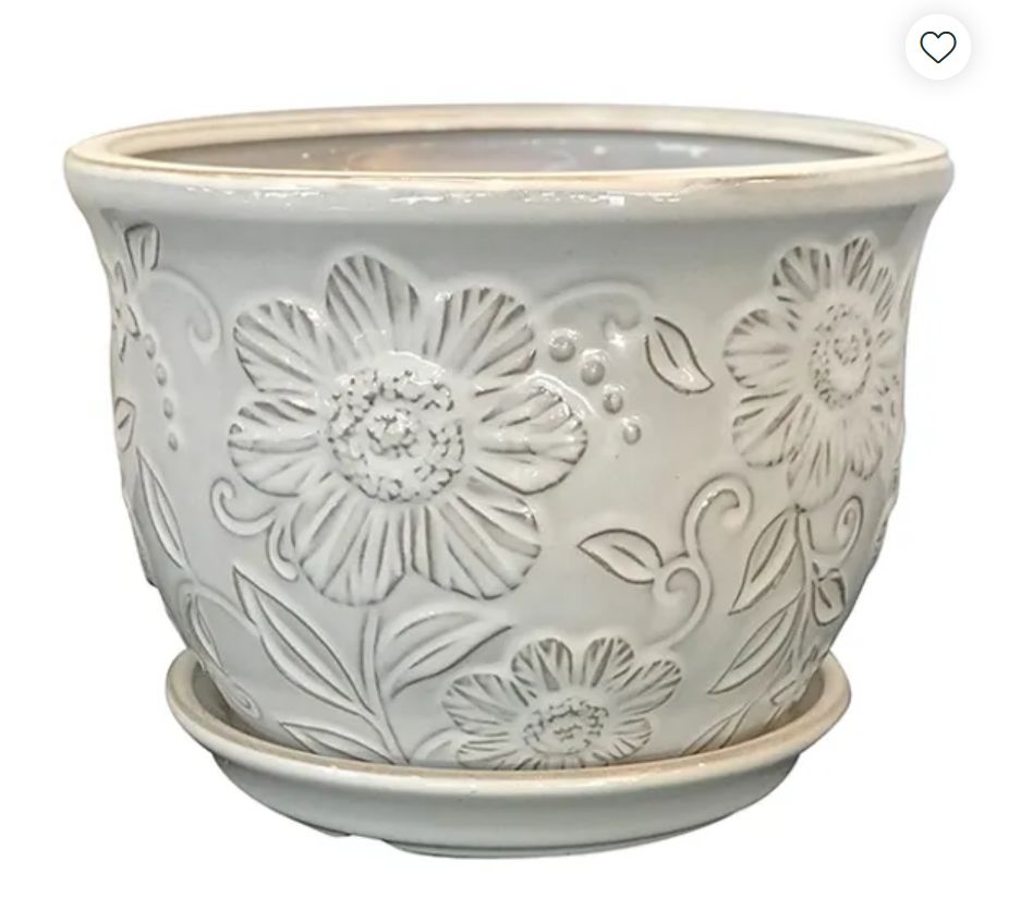 Wildflower Planter w/Saucer, Colour: White, Size: 6" x 4.5"
