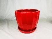 Faceted Planter w/ Saucer, Colour: Red, Size: 5.5" x 4.75"