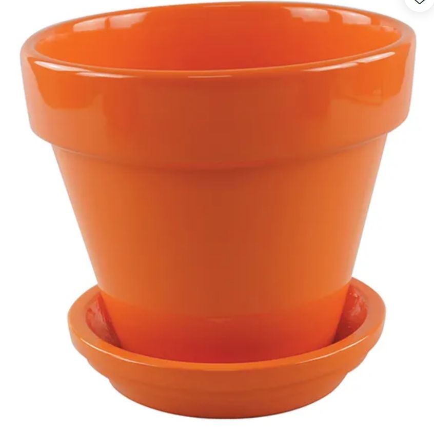 Bright Standard Pot w/attached saucer, Colour: Orange, Size: 4"x3.5"