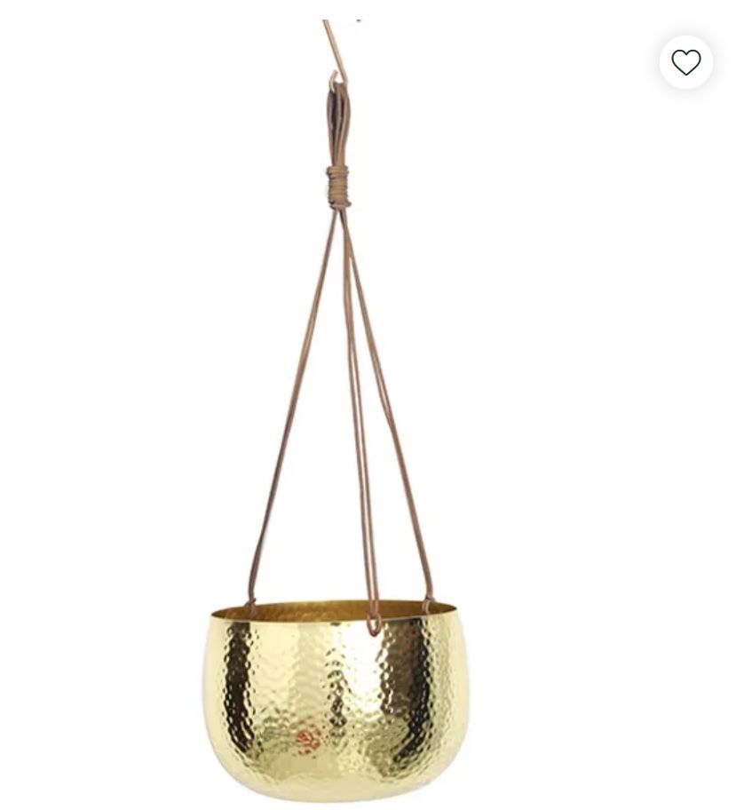 Edison Hanging Pot, Colour: Hammered Brass, Size: 8"