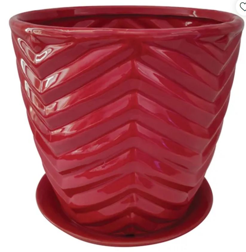 Chevron Planter w/Saucer, Colour: Red, Size: 5"x 5"