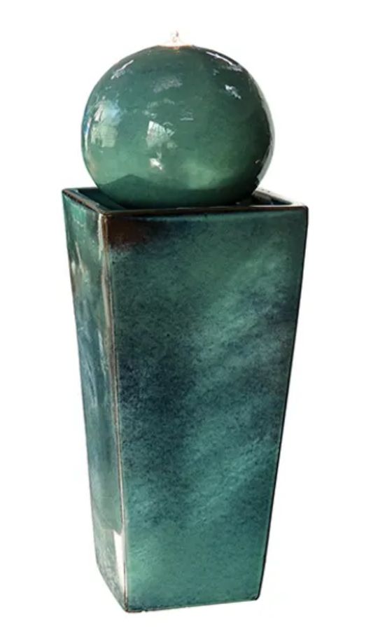 Tall Tapered Square Fountain w/ Ball, Colour: Green, Size: 14"x37"