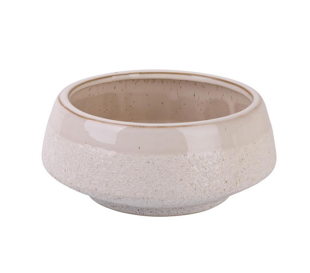Low Ceramic Planter Dish, Beige, Size: SM 7.5"Dx3.5"H