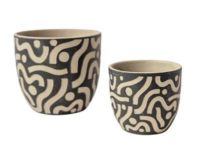 Terracotta Black Pot w/ Aztec Inspired Design