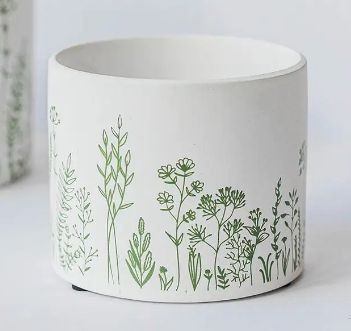 Terracotta Flower Pot, Colour: White w/Green, Variety: SM 4"Dx3.5"H