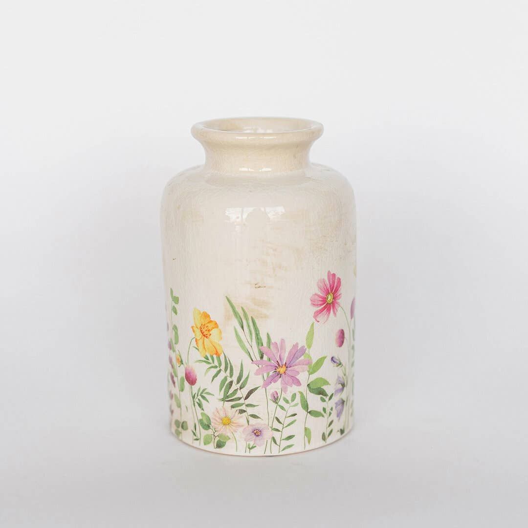 White Crackle Ceramic Vase (5"Dx8.3"H), Size: 5"Dx8.25"H, Variety: Flowers