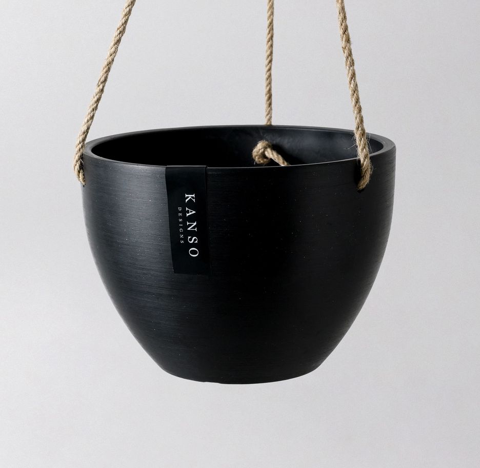 Kanso Hanging Planter Pot, Colour: Black, Size: 8"