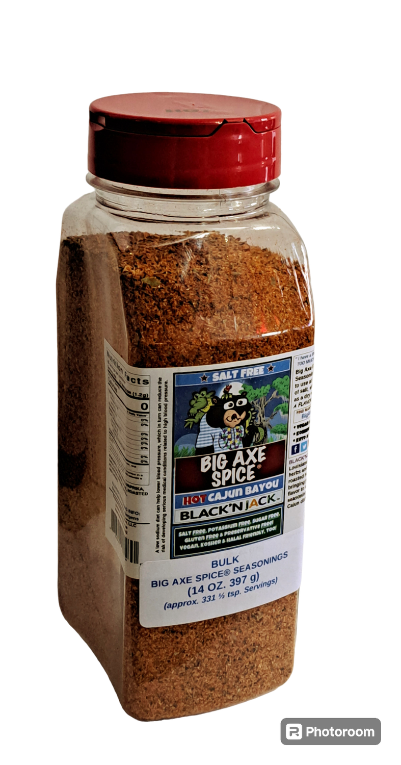 Chef Size (MEDIUM HOT) Black&#39;nJack Cajun Salt-Free Seasoning 14 oz.