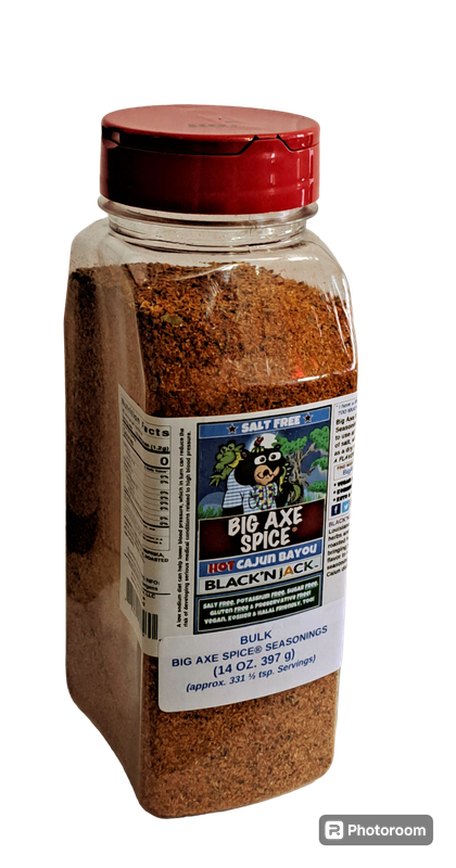 Chef Size (MEDIUM HOT) Black&#39;nJack Cajun Salt-Free Seasoning 14 oz.
