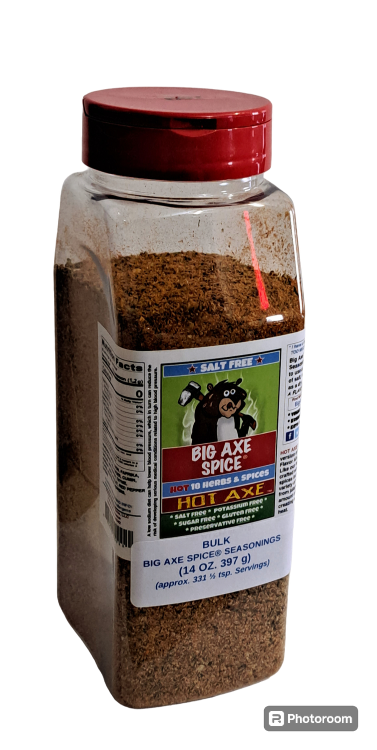 Chef Size (MEDIUM HOT) HOT AXE All Purpose Salt-Free Seasoning 14 oz.