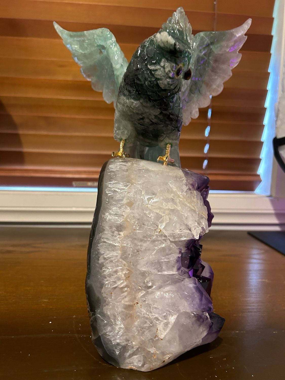 Fluorite Owl And Amethyst Base