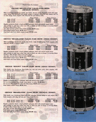 Gretsch Drum Pricelist - 1946