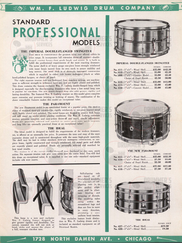 Ludwig (WFL) Drum Catalog - 1937 - WFL "Green"