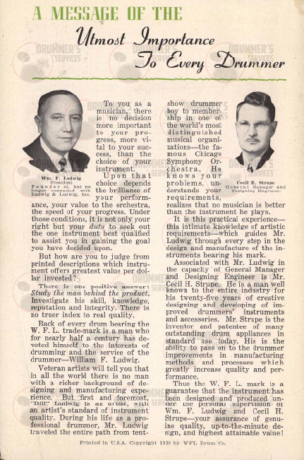 Ludwig Drum Catalog - 1939 - WFL "Green"