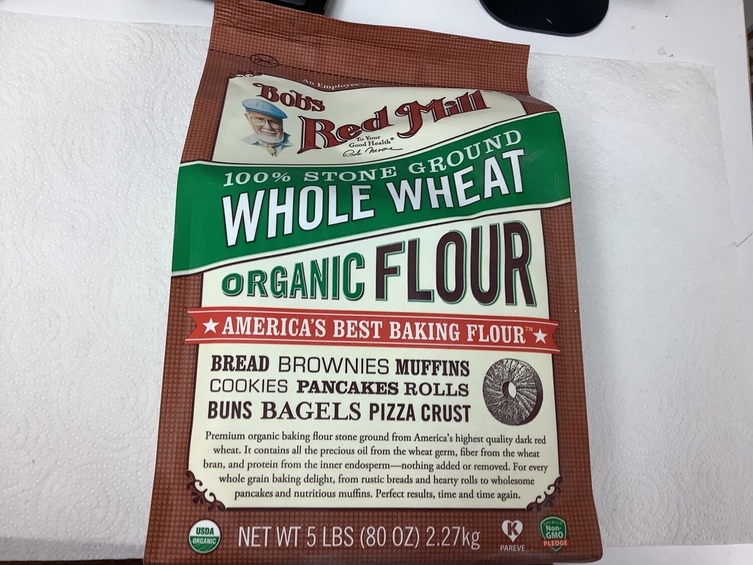 BOBS RED MILL FLOUR WHOLE WHEAT 100% STONE GROUND ORGANIC  5 LB single