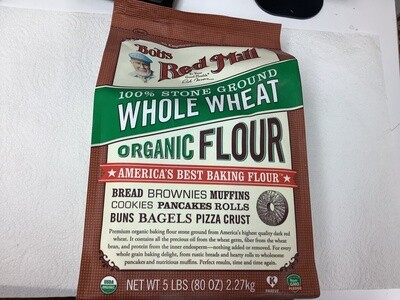 BOBS RED MILL FLOUR WHOLE WHEAT 100% STONE GROUND ORGANIC  5 LB single
