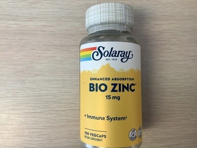 SOLARAY Bio Zinc, Veg Cap (Btl-Plastic) 15mg 100ct