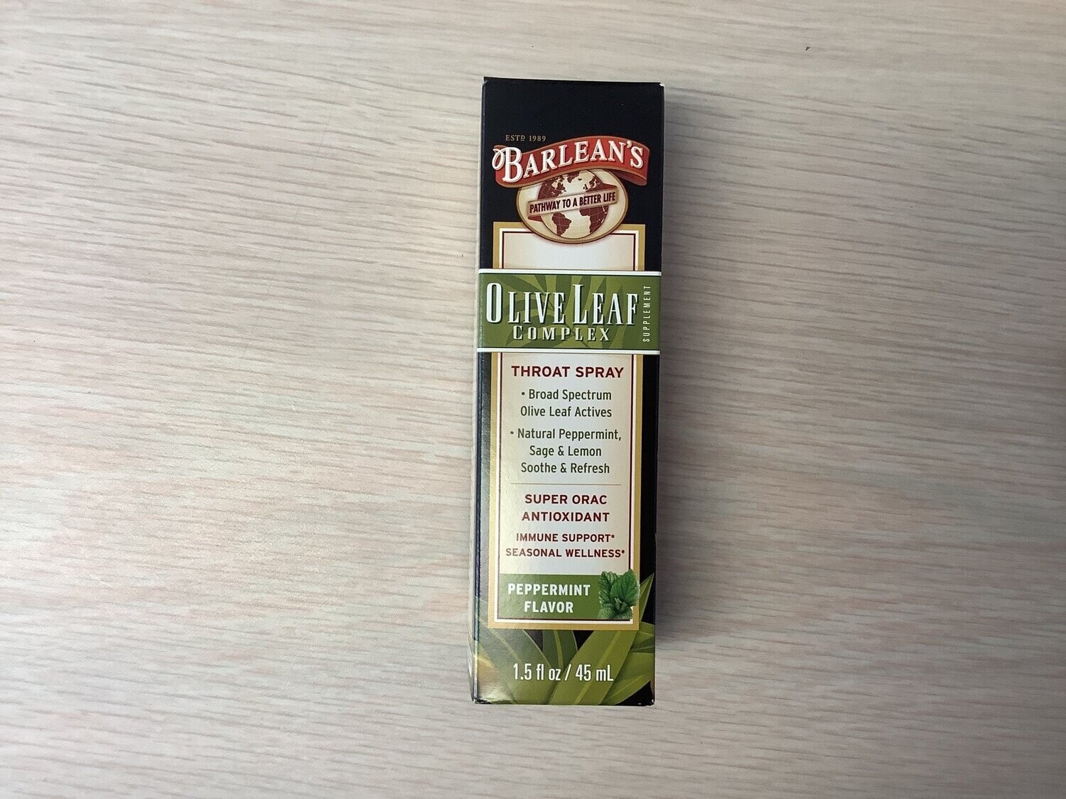 BARLEANS Olive Leaf Complex Throat Spray Peppermint Flavor 1.5oz