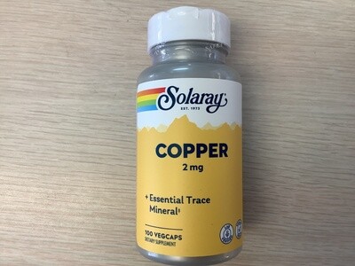 SOLARAY Copper, Veg Cap 2mg 100ct