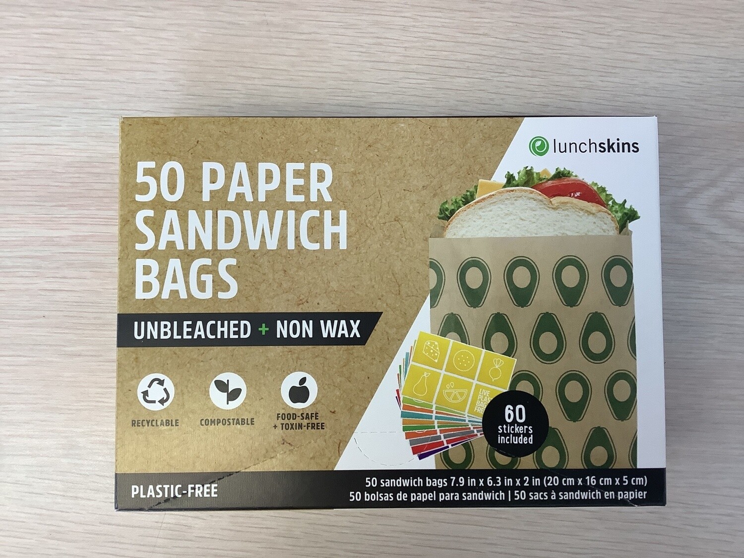 LUNCHSKINS UNBLEACHED PAPER SANDWICH BAG AVOCADO 50 CNT