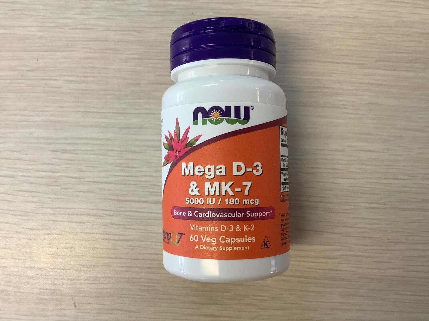NOW MEGA VITAMIN D3 &amp; MK7 (K2) 5000 IU / 180 mcg 60 VCAPS