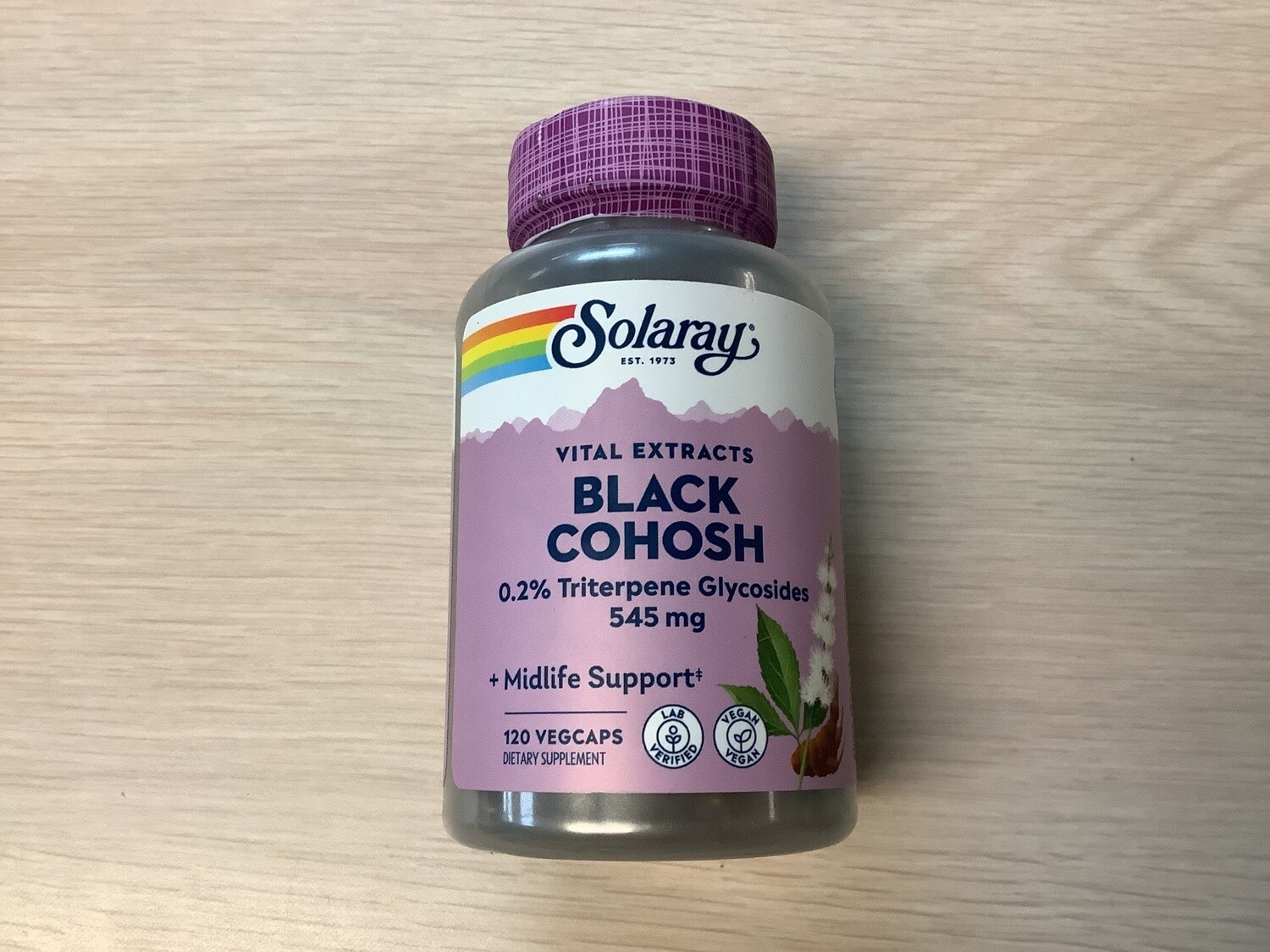 SOLARAY Guaranteed Potency Black Cohosh Root Extract, Veg Cap (Btl-Plastic) 545mg 120ct