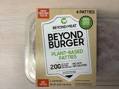 BEYOND MEAT PLANT-BASED BURGER 16 OZ (4 - 1/4 LB PATTIES) FROZEN single