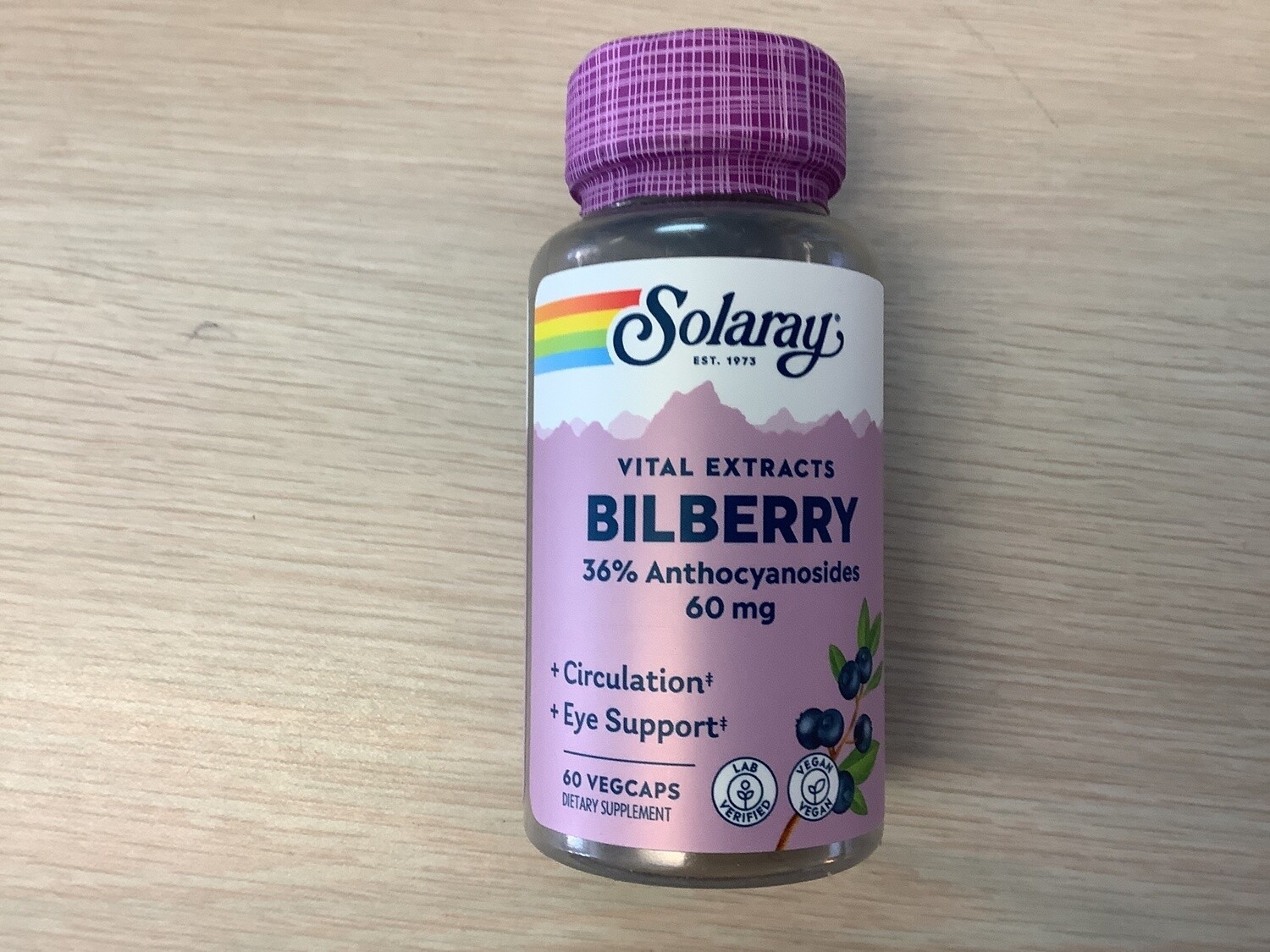 SOLARAY Guaranteed Potency Bilberry Berry Extract, Veg Cap 60mg 60ct