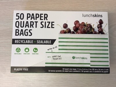 LUNCHSKINS PAPER BAG QUART SIZE (XL SANDWICH) GREEN STRIPE 50 CNT