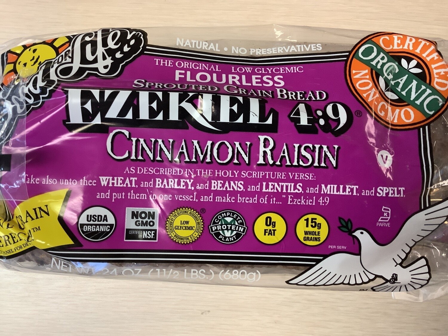 FOOD FOR LIFE EZEKIEL 4:9 BREAD CINNAMON RAISIN ORGANIC 24 OZ FROZEN single