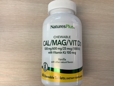 NATURES PLUS CAL/MAG/D3 &amp; K2 VANILLA CHEW 60 CNT