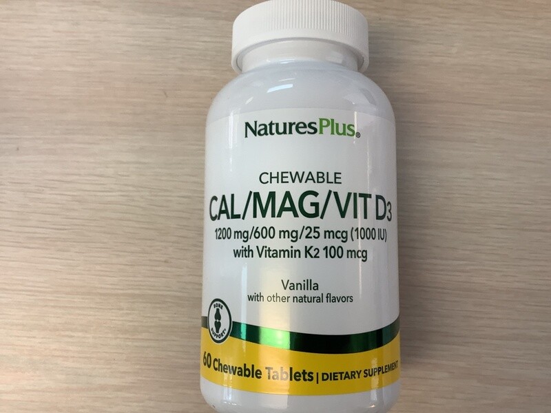 NATURES PLUS CAL/MAG/D3 &amp; K2 VANILLA CHEW 60 CNT