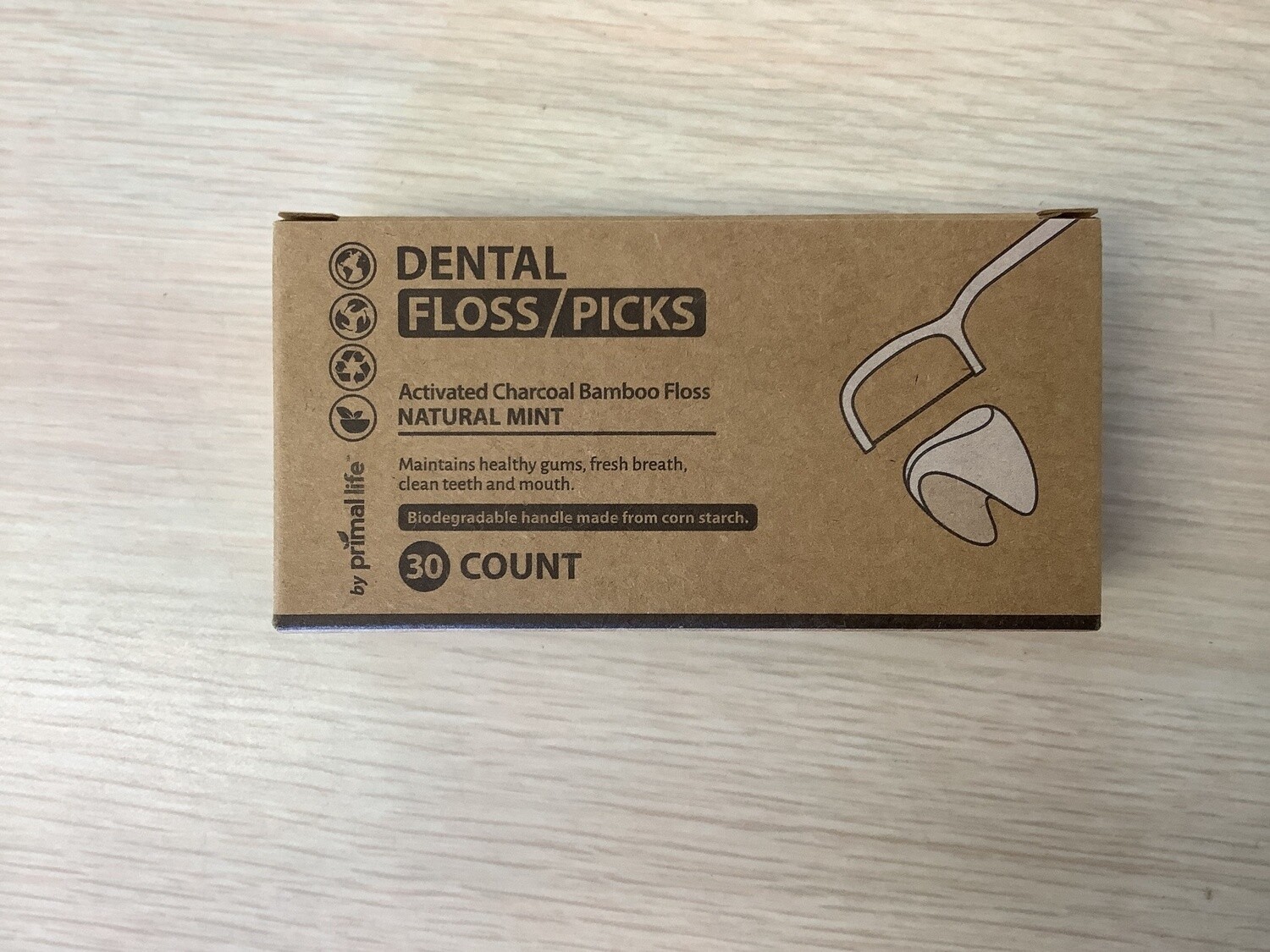 PRIMAL LIFE ORGANICS Charcoal Bamboo Dental Floss Picks 30 ct single