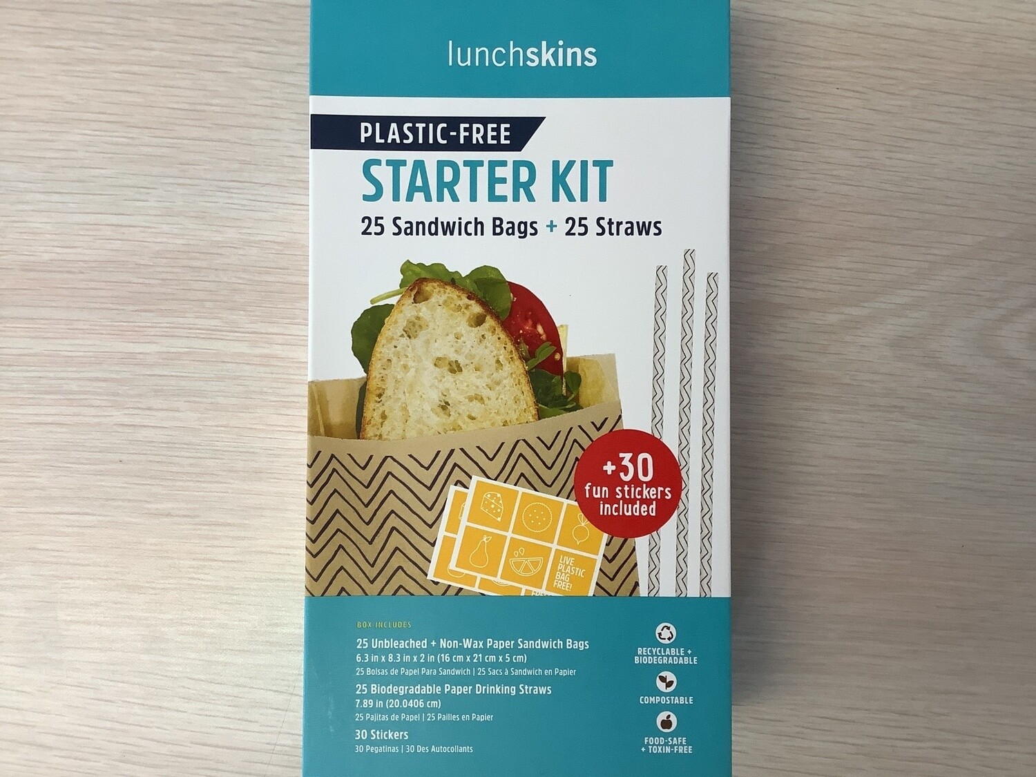 LUNCHSKINS PLASTIC-FREE SANDWICH BAGS &amp; STRAWS STARTER KIT