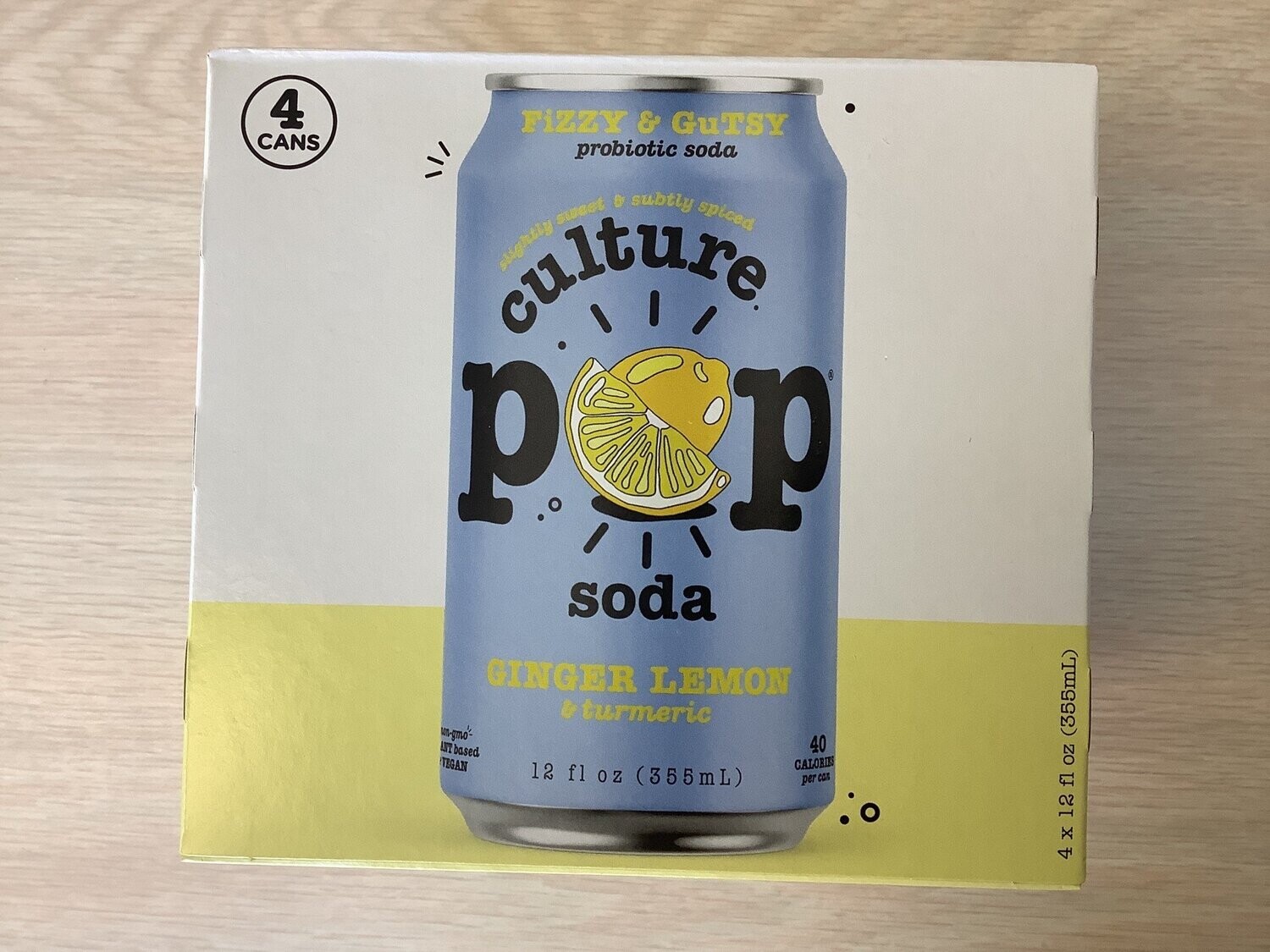 CULTURE POP PROBIOTIC SODA GINGER LEMON 12 OZ - 4 PACK