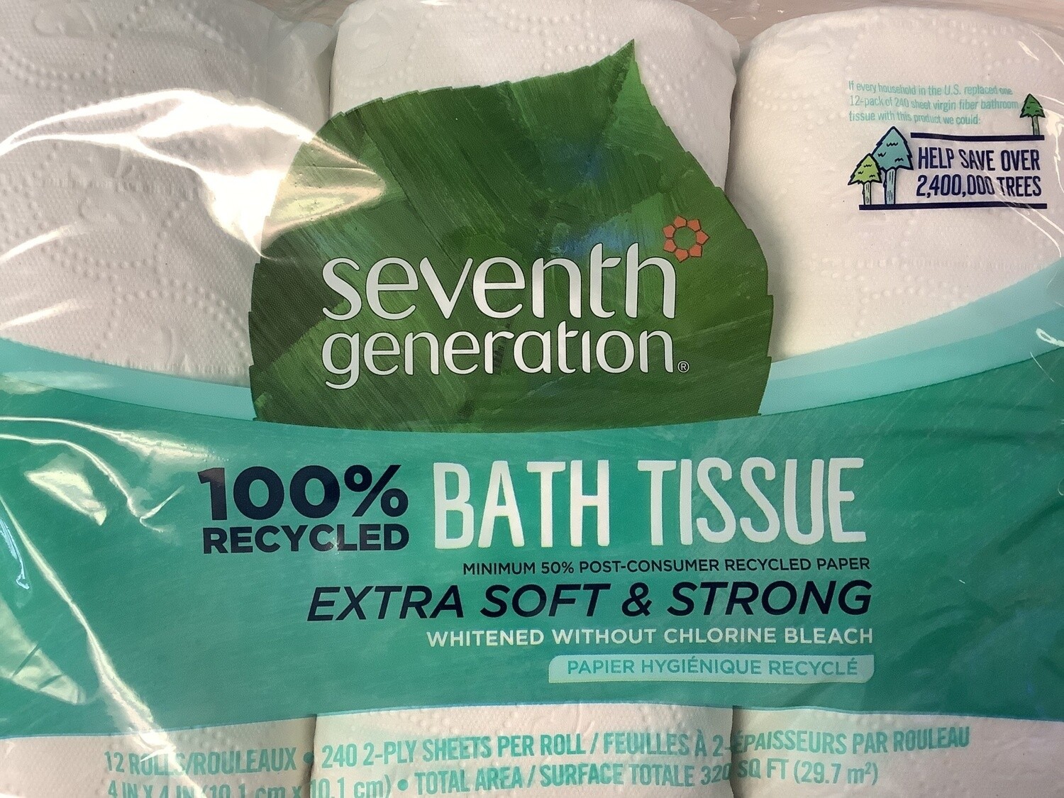 SEVENTH GENERATION White 2ply Bath Tissue 300 sheet (Double Roll) 12pk