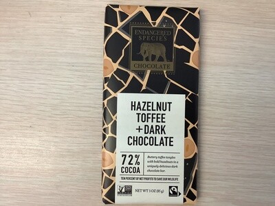 ENDANGERED SPECIES CHOCOLATE HAZELNUT TOFFEE DARK BAR 3 OZ single