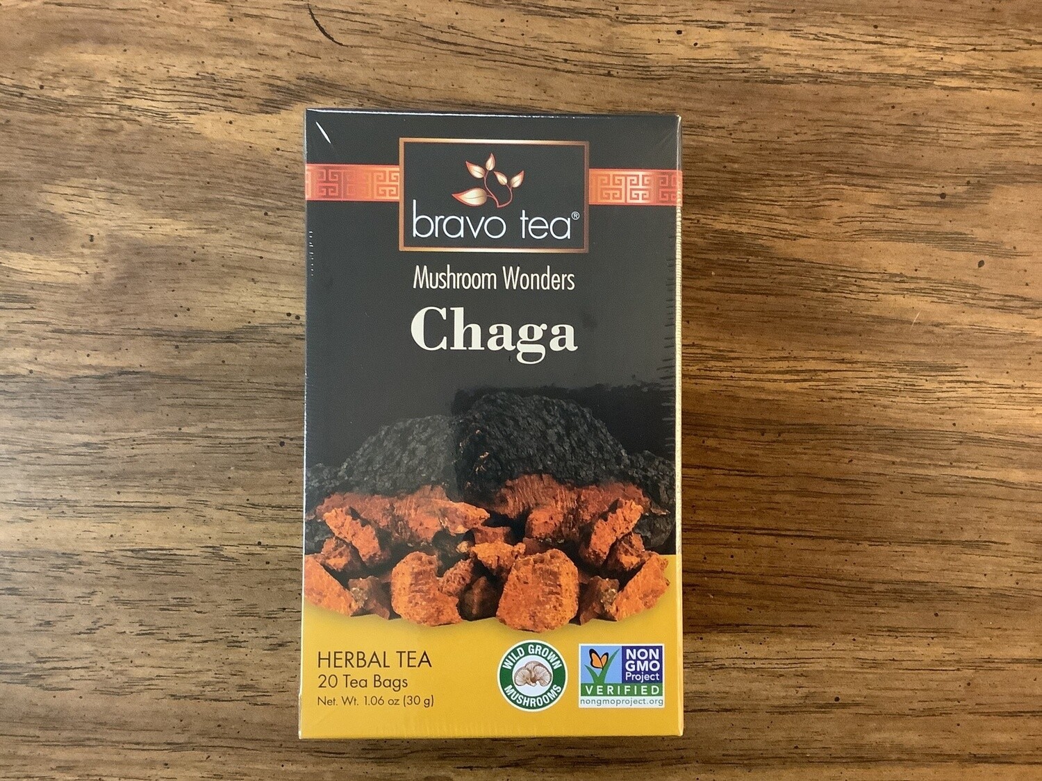 BRAVO TEA CHAGA MUSHROOM WONDERS TEA NONGMO 20 BAGS
