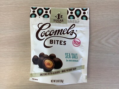 COCOMELS BITES SEA SALT DARK CHOCOLATE LOW SUGAR KETO FRIENDLY 3 OZ