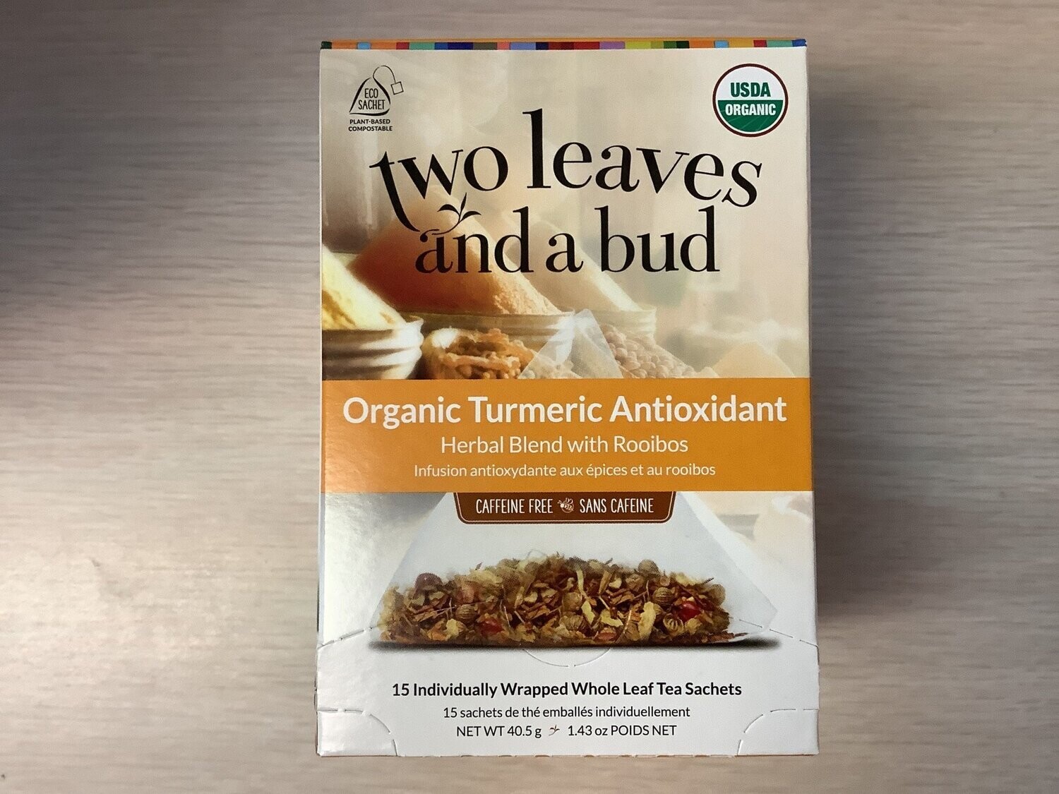 TWO LEAVES AND A BUD Tea Organic TURMERIC ANTIOXIDANT Herbal Blend with Rooibos15 bag