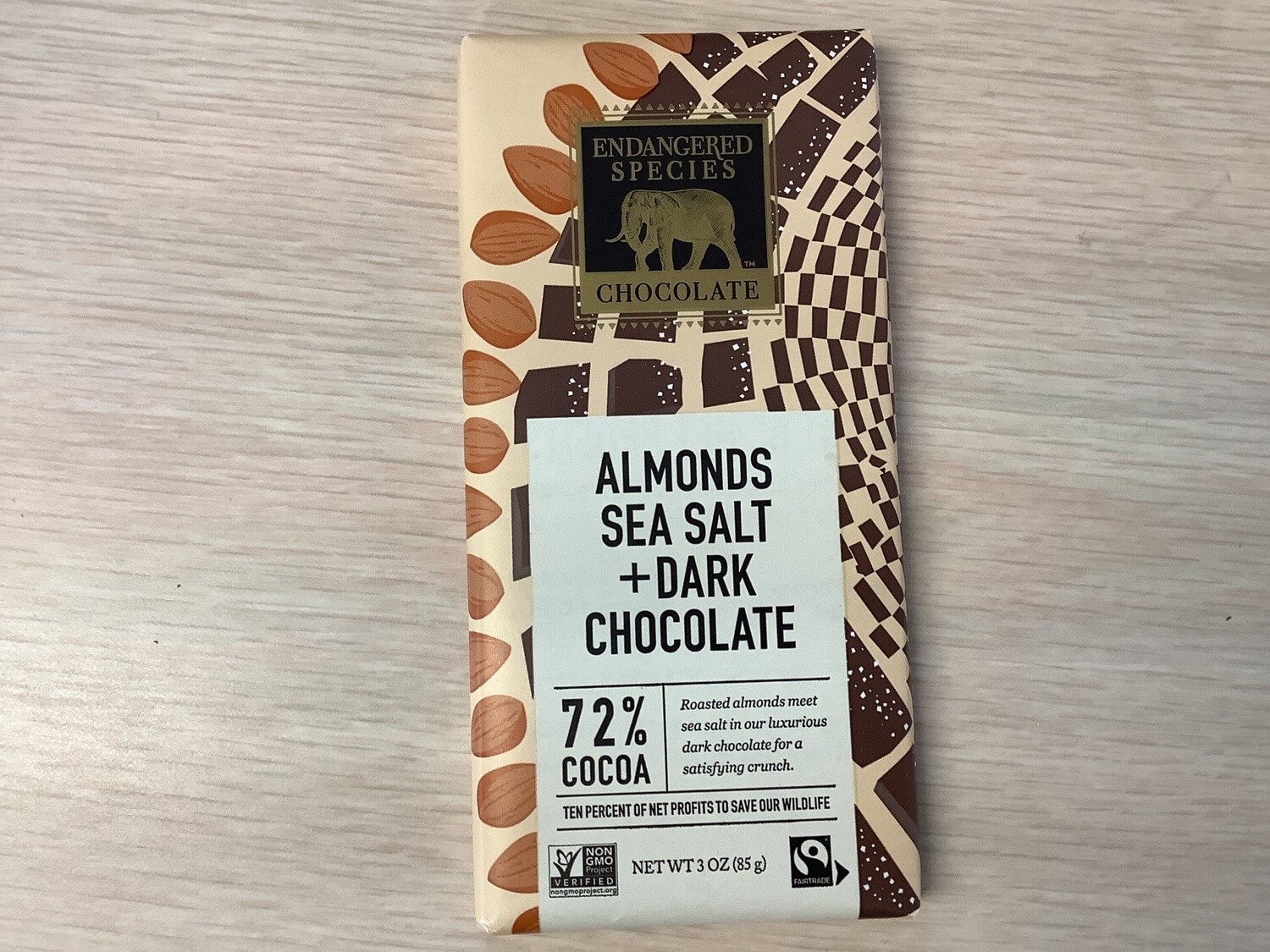 ENDANGERED SPECIES CHOCOLATE ALMONDS SEA SALT DARK CHOCOLATE BAR
