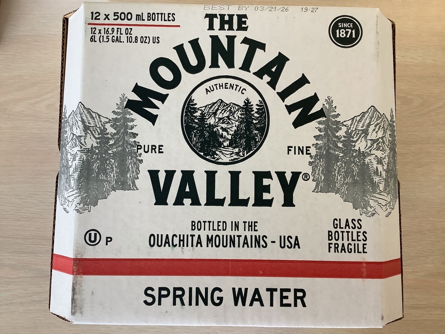 MOUNTAIN VALLEY SPRING WATER PREMIUM GLASS 0.5 LT CASE OF 12