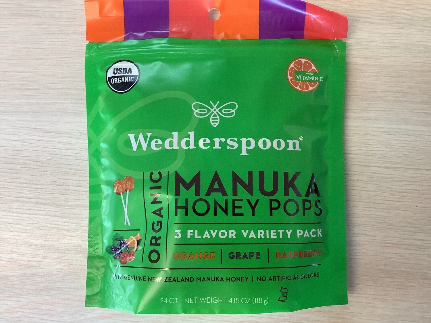 WEDDERSPOON MANUKA HONEY POPS  VARIETY PACK ORGANIC 4 OZ